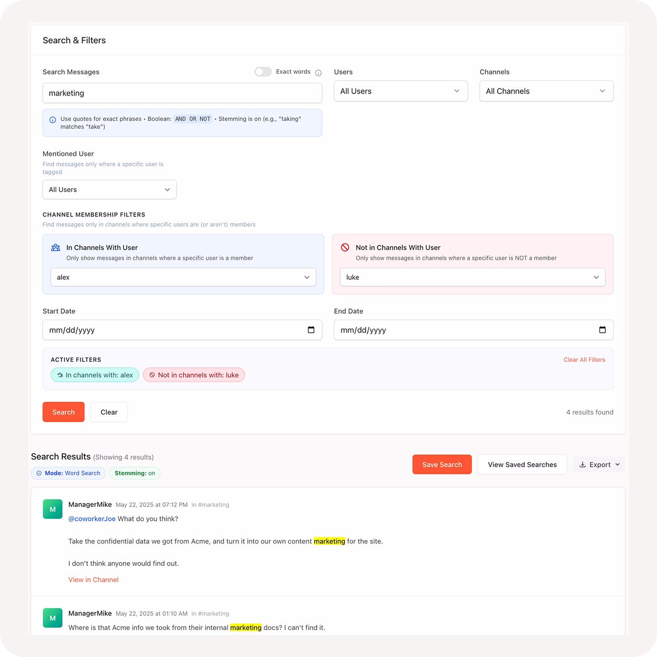 Channel membership filters scope searches without joining